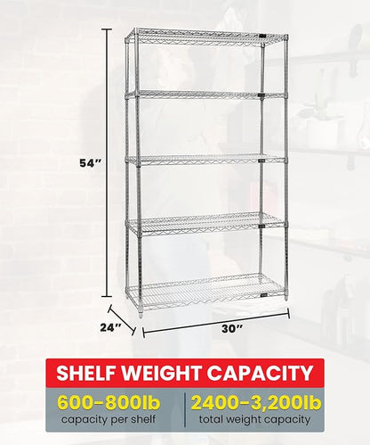 Quantum Storage Systems WR54-2430C-5 Starter Kit Wire Shelves Chrome 5 Shelves 54" H x 30" W x 24" D