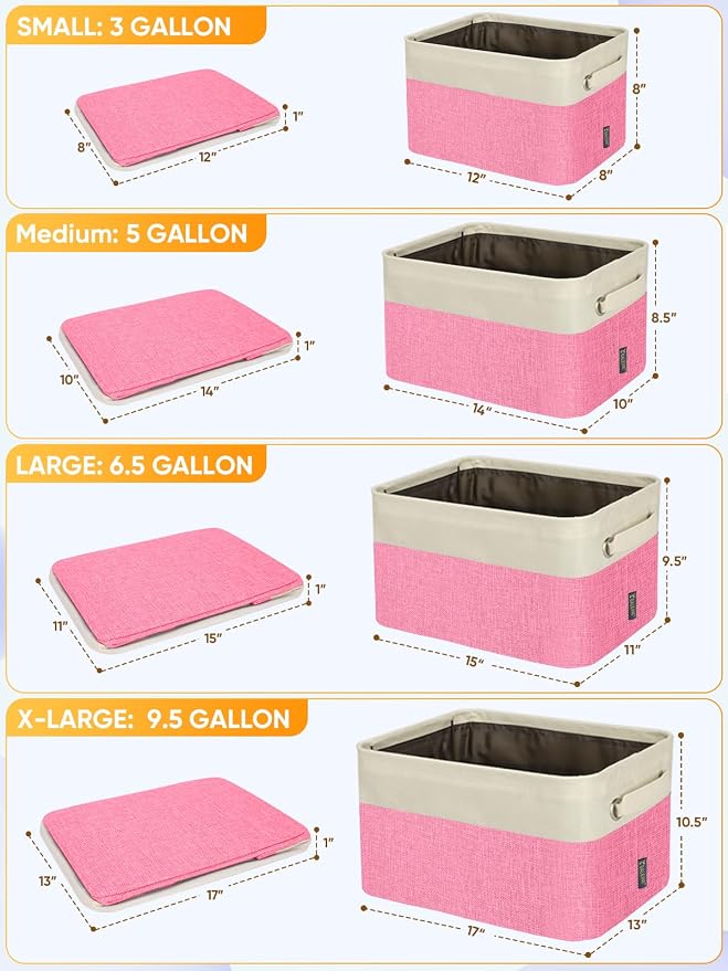 BALEINE 3 Pack Fabric Closet Storage Bins for Shelves, Linen Closet Organizers and Storage, Decorative Baskets for Organizing, Shelf, Clothes, Home, Office (Pink, 17''x13''x10.5'')