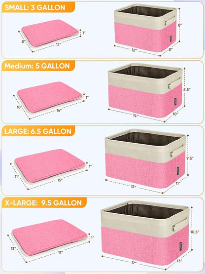 BALEINE 4 Pack Fabric Closet Storage Bins for Shelves, Linen Closet Organizers and Storage, Decorative Baskets for Organizing, Shelf, Clothes, Home, Office (Pink, 17''x13''x10.5'')