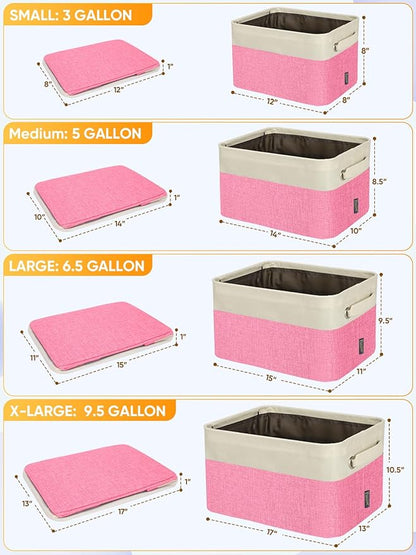 BALEINE 3 Pack Fabric Storage Bins for Shelves, Linen Storage Baskets for Organizing, Decorative Closet Bins for Clothes, Home (Pink, 17''x13''x10.5'')