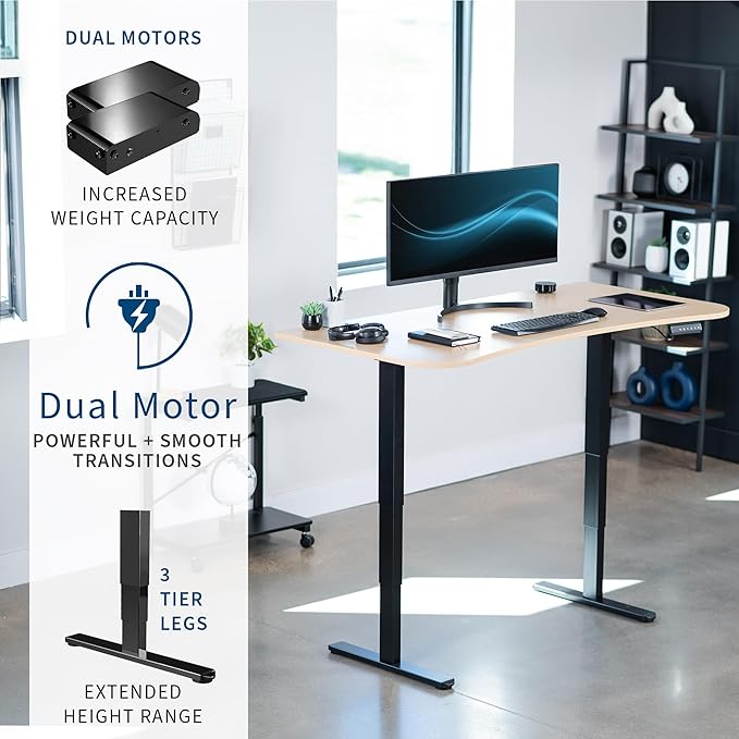 VIVO Electric 63 x 32 in Dual Motor Standing Desk, Memory Height Adjustment, 2B Series, Light Wood Top Black Frame, DESK-KIT-2B1C