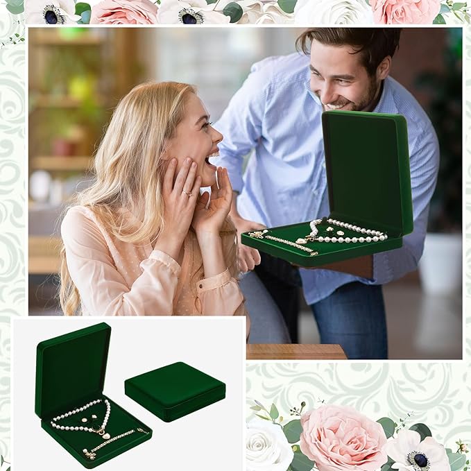 Yinkin 6 Pcs Velvet Jewelry Set Box Jewelry Display Case Earring Ring Bracelet Necklace Gift Box Pearl Necklace Storage Case for Mother's Day Wedding Travel Anniversary(Green)