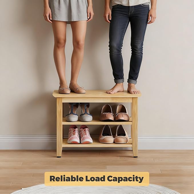 Wood Shoe Bench for Entryway,Bench with Shoe Rack,Storage Shoe Organizer for Hallway,Living Room,Bedroom (Natural, 23.62''W×11.81‘’D×17.71‘’H)