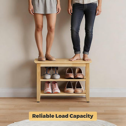 Wood Shoe Bench for Entryway,Bench with Shoe Rack,Storage Shoe Organizer for Hallway,Living Room,Bedroom (Natural, 23.62''W×11.81‘’D×17.71‘’H)