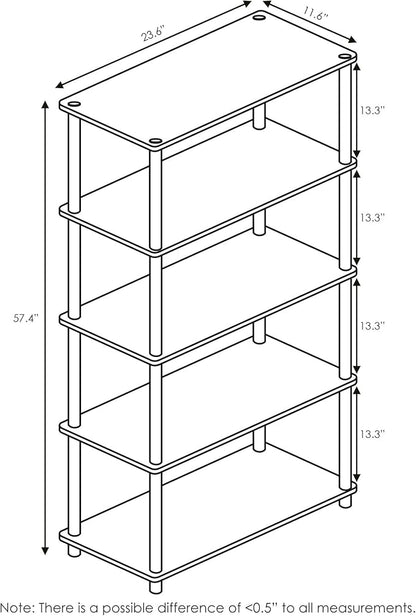Furinno TURN-N-TUBE Storage Shelves, 5-Tier Book Shelf, Corner Shelf, Toolless Open Shelves, for Organization and Storage, Living Room, Garage, Home Office, Light Cherry