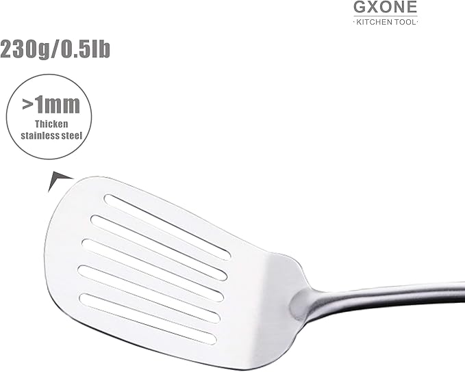 GXONE Metal Spatula,304 Stainless Steel Wok Spatula with Heat Resistant Wooden Handle,Silver/15.7Inch