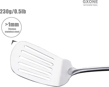 GXONE Metal Spatula,304 Stainless Steel Wok Spatula with Heat Resistant Wooden Handle,Silver/15.7Inch