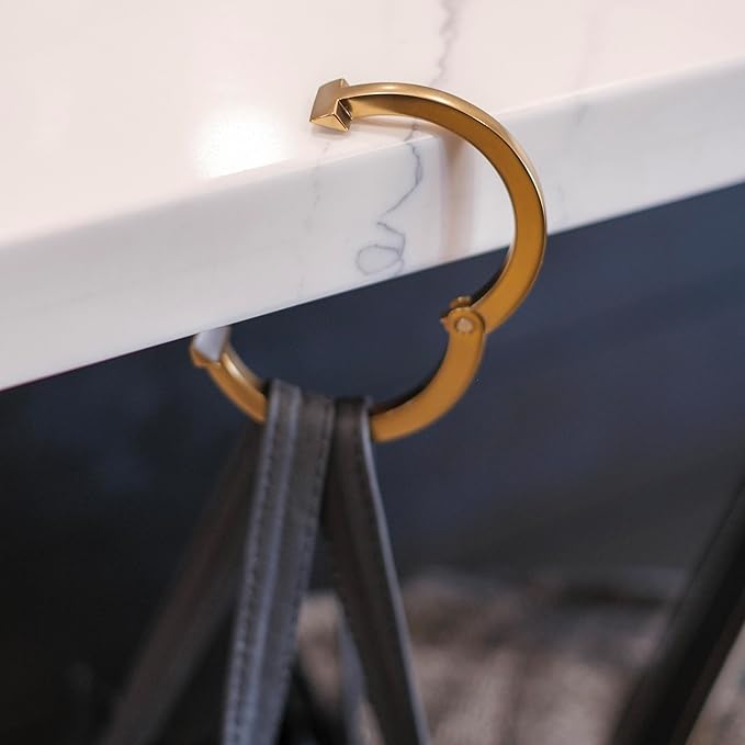 Purse Hook for Table - Portable Bag Hanger, Strong Durable Handbag Holder - 35lb Capacity Desk Hanger, Premium Bag Clip with Gift Box, Anti-Slip Car Tote Accessory - Aria Antique Gold