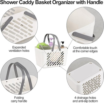 Vababa 4 Pack Portable Shower Caddy, Plastic Caddy Organizer with Handle, Portable Shower Caddy Tote Organizer Basket for Bathroom Kitchen Dorm Room, White