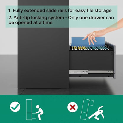 Letaya File Cabinet with Lock-Lateral 3 Drawer Metal Filing Cabinets-Organization Storage for Home Office-Hanging Letter/Legal/F4/A4 Size (Grey Black)