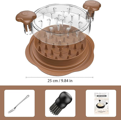 Chicken Shredder Tool Twist Large Chicken Breast Shredder with Brush&Fork, Visible Meat Shredder Machine, Strong Anti-Slip Strip, Ergonomic Handle, BPA Free, Suitable for Pork Beef Chicken(Brown)