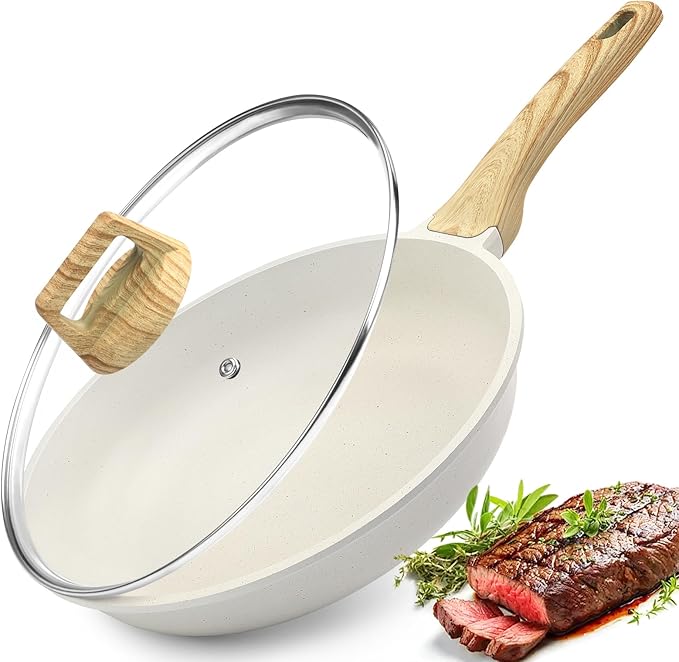 GiPP Nonstick Frying Pan Skillet with Lid - 11" White Granite Non Stick Pans, Omelette Pan with Heat-Resistant Handle, Compatible with All Stovetops, PFOA Free