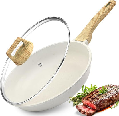 GiPP Nonstick Frying Pan Skillet with Lid - 11" White Granite Non Stick Pans, Omelette Pan with Heat-Resistant Handle, Compatible with All Stovetops, PFOA Free
