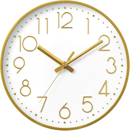 DAXSMY Wall Clock - 10 Inch Silent Non-Ticking Modern 3D Wall Clocks Battery Operated - Decorative Clock for Kitchen, Home Office, Bathroom, Bedroom(Gold)