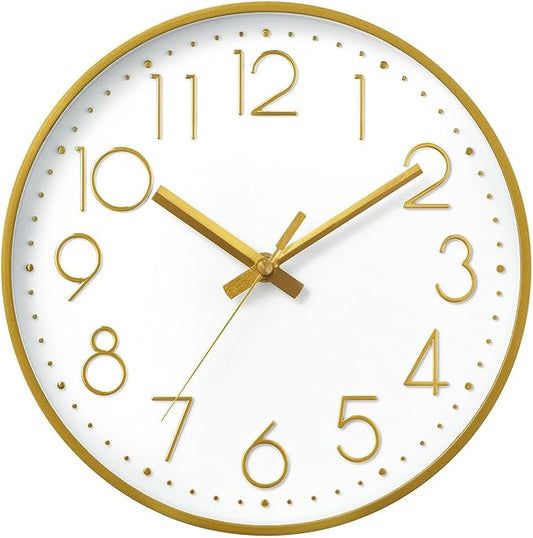 DAXSMY Wall Clock - 14 Inch Silent Non-Ticking Modern 3D Wall Clocks Battery Operated - Decorative Clock for Kitchen, Home Office, Bathroom, Bedroom, Living Room(Gold)