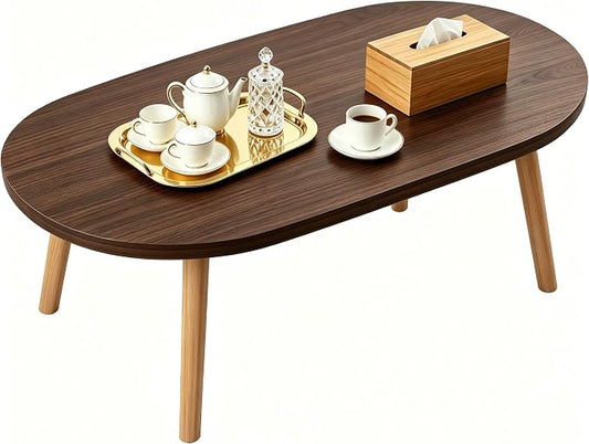 Coffee Table Low Table with Solid Wood Legs, 31.5x19.7 Large Coffee Table Side Table, Floor Table Desk for Sitting on The Floor, Living Room Furniture for Office Apartment Home, Oval Walnut