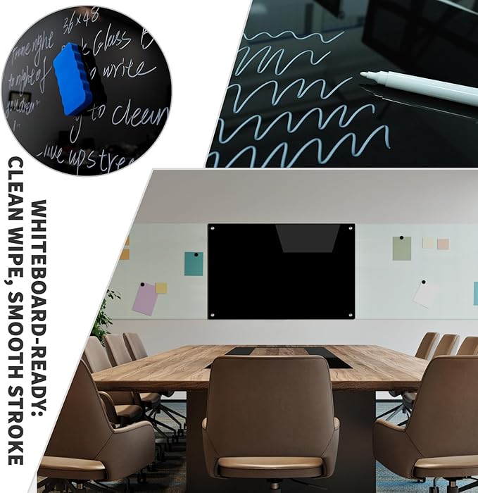 Glass Magnetic Dry Erase Board 48"x 36", Glass Blackboard for Wall Frameless Magnetic Blackboard for Office Home School