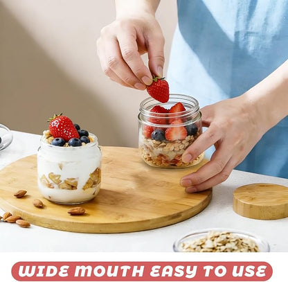 Wresty Empty Clear Glass jars with Airtight Lids Overnight Oats Containers Glass Food Storage Containers Glass Mason Jars For Yogurt Snacks Spice Sugar Jam And More (3 Pcs Bamboo Lids, 300ml/10oz)