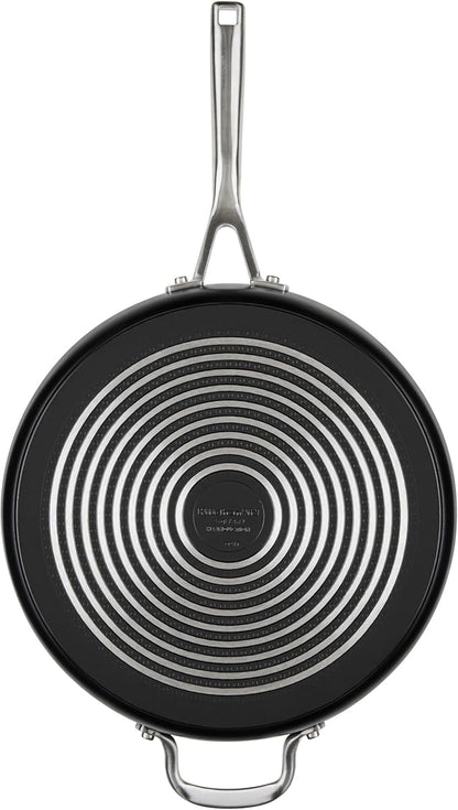 KitchenAid Hard Anodized Induction Nonstick Cookware Saute Pan/Jumbo Cooker with Lid and Helper Handle, Dishwasher Safe, 5 Quart Non Stick Sauteuse with Stainless Steel Handles - Matte Black