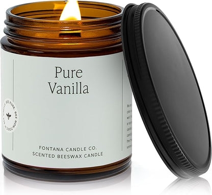 Fontana Candle Co Wood Wick Beeswax Jar Candles, Pure Vanilla - Made with Coconut Oil & Pure Essential Oils – Clean Burn, Long Lasting and Non-Toxic Candles for Home & Room Decor
