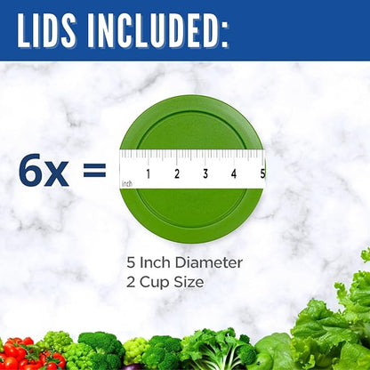 Replacement Lids fits Pyrex 2-Cup Glass Food Storage Container Bowls, 5-Inch Plastic Round Lids Covers for Pyrex 7200-PC, Airtight & Leakproof (6-Pack, Green)