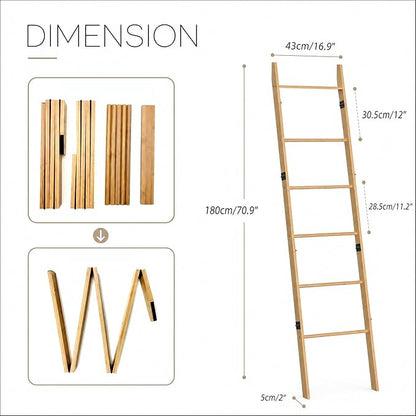 6 Tier Blanket Ladder with Shelf, Wooden Blanket Rack for Living Room, Leaning Towel Ladder Rack for Bedroom, Bathroom, Quilts, Throws, Towels and Farmhouse Décor