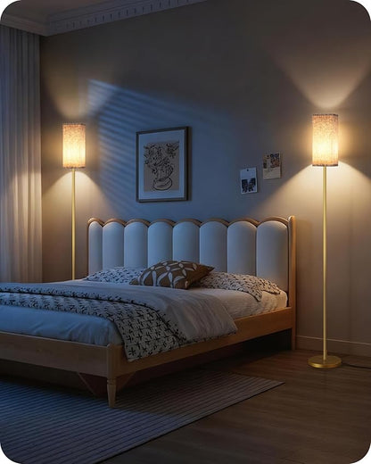 2Pack 64.2” Dimmable Floor Lamp for Living Room with Remote & Foot Switch, Corner Floor Lamp for Bedroom, Includes A19 Bulb, Modern Standing Tall Lamp, ETL Listed Beige and Gold DE17LDP205