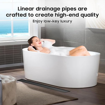 DLONE Linear Shower Drain | 32" AISI 304 Stainless Steel Linear Drain, Matte Black Shower Drain with Tile Insert Panel & Adjustable Feet, Long Rectangle Shower Floor Drain in Bathroom, Balcony, etc