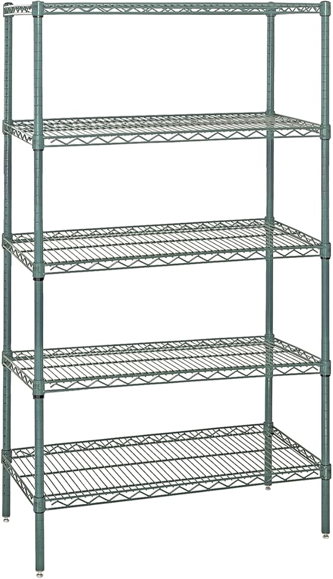 Quantum Storage Systems WR63-2154P-5 Wire Shelving Starter Kit, 54" W x 21" D x 63" H, 600 lbs Capacity, Carbon Steel, Epoxy Coated, Green, NSF