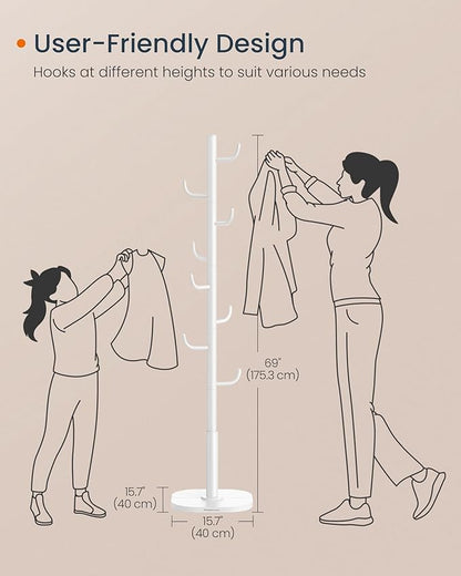 SONGMICS HOME Cactus-Shaped Coat Rack, Freestanding Coat Tree, Coat Hanger Stand with 8 Sturdy Hooks, with Curved Ends, for Clothes, Hats, Bags, Cloud White URCR039W01