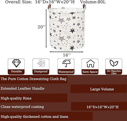 Waterproof Laundry Hamper Collapsible Laundry Basket Leather Handle Laundry Bag Large Clothes Storage Toy Organization for Bathroom Bedroom Laundryroom College Dorms (Caisanjiao-001)