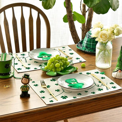 Artoid Mode Beige Lucky Shamrock St. Patrick's Day Placemats Set of 4, 12x18 Inch Seasonal Holiday Table Mats for Party Kitchen Dining Decoration