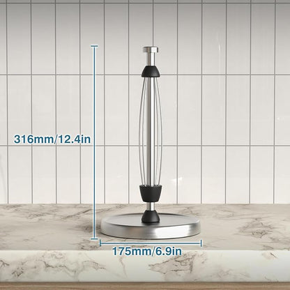 Paper Towel Holder Countertop, One-Handed Tear, Stainless Steel, Weighted Base, Silver, Paper Towel Roll Holder Stand with Ratchet Mechanism for Kitchen Bathroom Farmhouse Essentials Decor Accessories