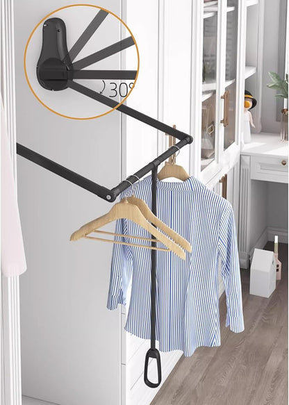 Pull Down Closet Rod for Hanging Clothes, Wardrobe Lift Rail Aluminum Alloy Organizer, Side Mounted Closet Rod for Kitchen Bedroom High Cabinets, 66 lbs Load Capacity (Black, 33.4"-45.3")