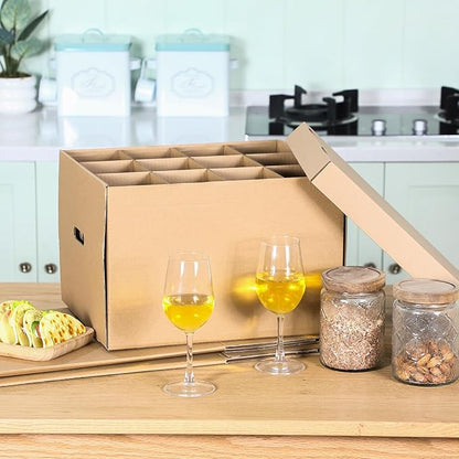 4 Pack Wine Glass Moving Boxes Kitchen Moving Boxes with Handle Kitchen Kit with Lid for Dish Glassware(Brown,15 x 12 x 10 Inches)