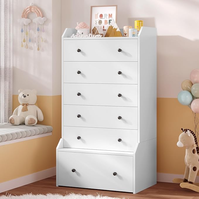 ADORNEVE Tall 6 Drawer Dresser, Dresser for Bedroom Vertical Dressers,White Modern Chest of Drawers,Closet Dressers with Drawers for Living Room, Entryway, Hallway