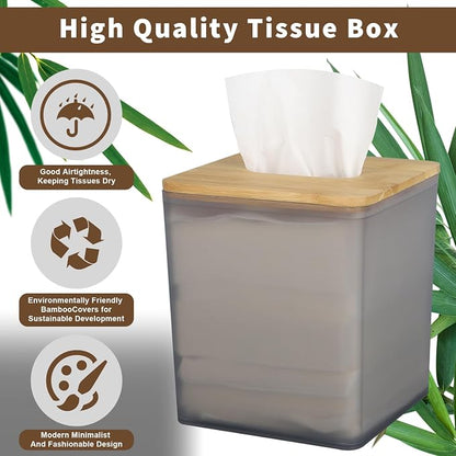 Tissue Box Cover Square,Tissue Box Holder with Bamboo Lid,Tissue Dryer Sheet Holder for Modern Farmhouse Boho Decor,1 Pack,(Black)