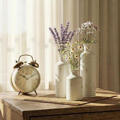 Firehold Ceramic Vase Set of 3, Flower Vases for Home Decor, Neutral Rustic Modern Farmhouse Vase, Decorative Centerpieces for Table Bookshelf Mantel Kitchen Living Room Office