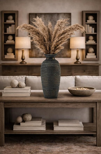 Emotionally Grounded Vase, Vaseking Large Ceramic Rustic Vase, 14.4 inch Minimalist Threaded Decorative Farmhouse Tall Vases for Home Decor, Living Room, Enterway, Table Decoration, Bronze