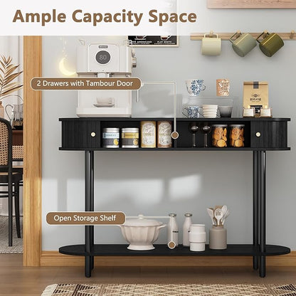 ARTPOWER Modern Entryway Table with Wood Tambour Door, Accent Behind Couch Sofa Console with Storage, Fluted Side Table for Hallway, Living Room, Foyer, Black