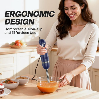 Turelar Immersion Blender Handheld, Corded Electric Blenders Portable Stick Mixer with 2 Mixing Speed and Stainless Steel Blades Emulsifier for Effortless Blending Soup, Smoothies, Puree or Baby Food