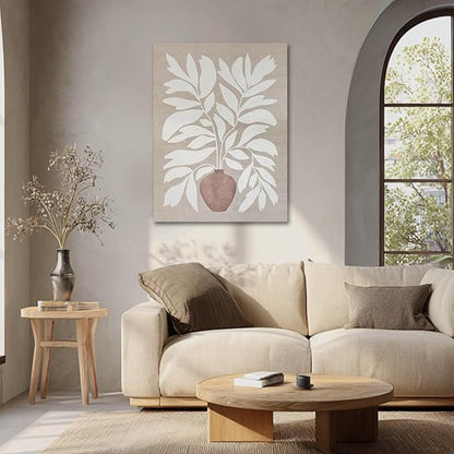 ZENPEE Boho Botanical Wall Art, Neutral Beige Canvas Prints, Framed, Ready to Hang, Modern Farmhouse Decor for Living Room Bedroom 24x32 inch