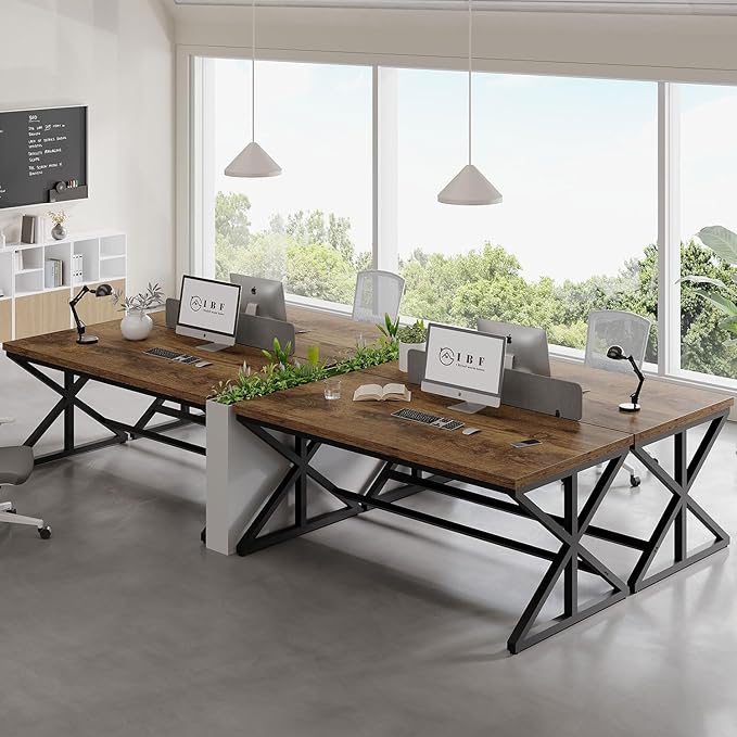 IBF Industrial Computer Desk, Rustic Wooden Metal Executive Office Desks, Large Long Simple Gaming Computer Desk Table, Wood Student Study Computer Table for Bedroom Living Room, Rustic Brown, 60 Inch