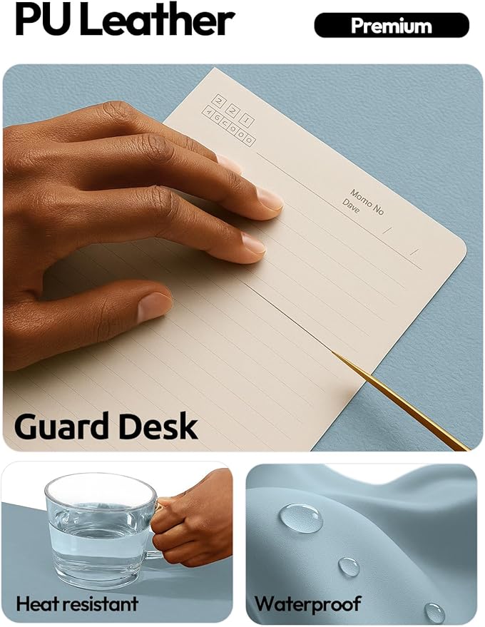 YSAGi Leather Desk Protector, Office Mat, Large Mouse Mat, Non-Slip PU Leather Blotter, Laptop Pad, Waterproof Writing Pad for Office and Home (Ice Blue, 47.2" x 23.6")
