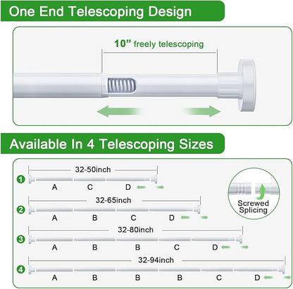 Ausemku Shower Curtain Rod 32-94 Inch Adjustable - 1 Inch Diameter Heavy Duty No drill Spring Tension Shower Rod, Non-Slip Rustproof Telescopic Rod for Bathroom, White