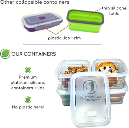 Premium Silicone Collapsible Food Storage Containers with Silicone Leakproof Lids, BPA Free, LFGB Food-Grade Certified, Compact, Reusable Lunch Snack Box, Microwave Safe, 2.8 Cups 3 Pk