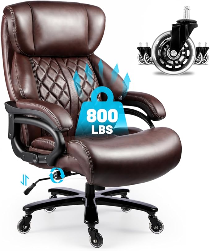 800lbs Executive Chairs, Executive Desk Chairs with Adjustable Lumbar Support, Office Chair for Heavy People, Heavy Duty Office Chair with Quiet Rubber Wheel and Extra Wide seat
