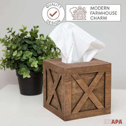 Ilyapa Wood Tissue Box Cover Farmhouse X Patterned - Rustic Farmhouse Barnwood Tissue Holder
