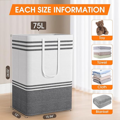 3 Pack Large Laundry Baskets, Laundry Hampers, Freestanding Waterproof Collapsible Clothes Bag with Extended & Reinforced Handles - Clothes Basket for Dorm, Bathroom, Home (75L)