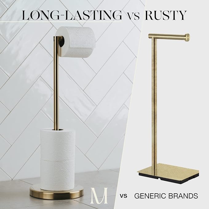 MARMOLUX ACC Free Standing Toilet Paper Holder Stand with Storage for 4 Rolls of Toilet Tissue for Bathroom, Stainless Steel Luxury Brushed Gold, 1pc - Bathroom Sets - Toilet Paper Storage
